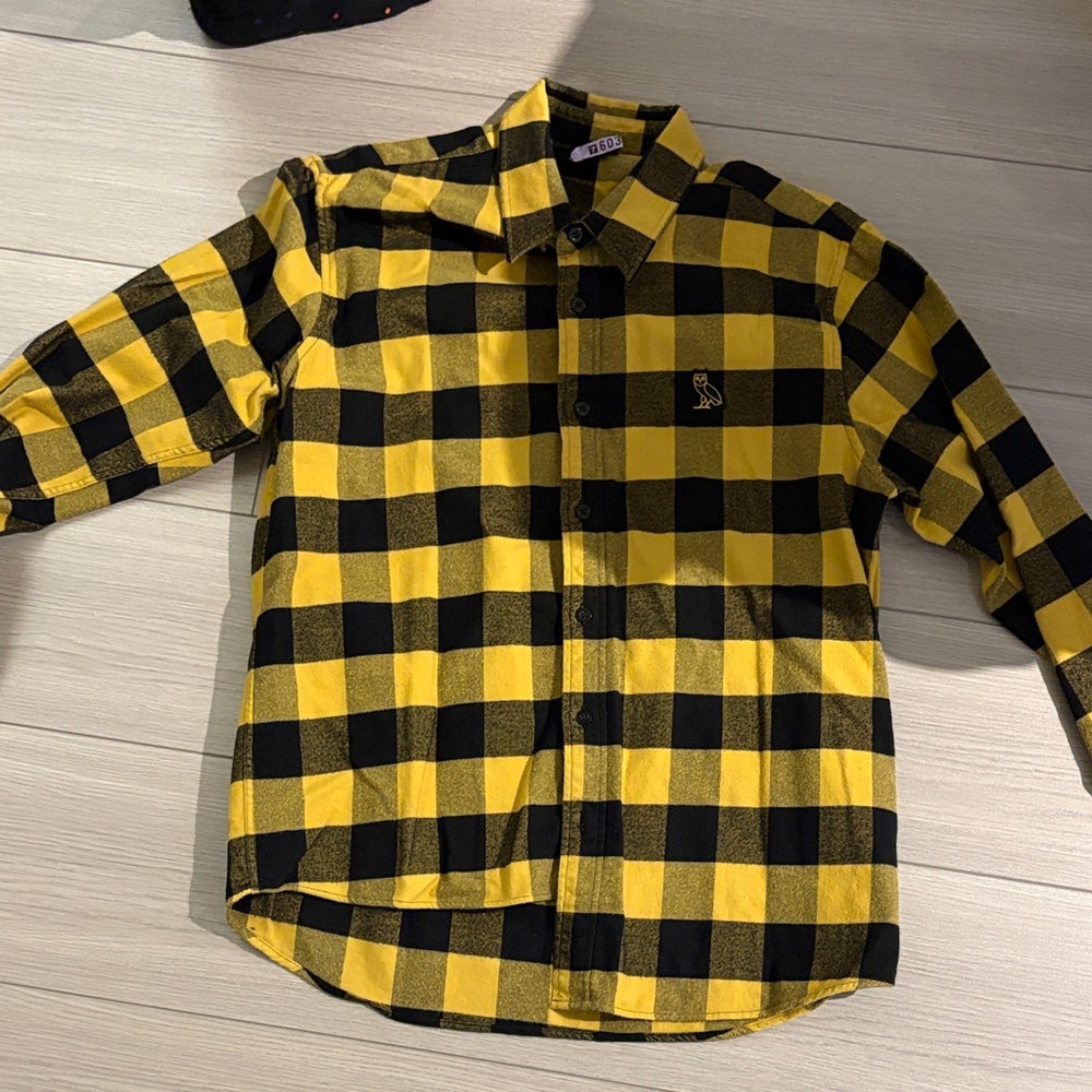 OVO Yellow and Black Plaid Casual Button Down Shirt